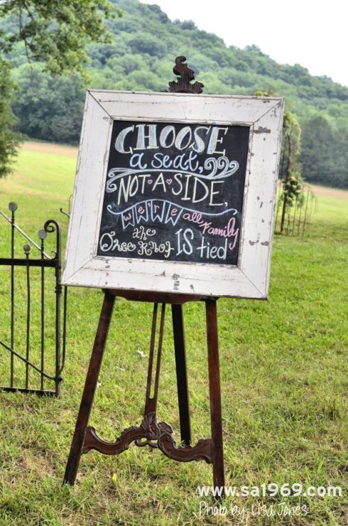 One of our salvaged wood frame chalk boards used at a wedding this past summer.