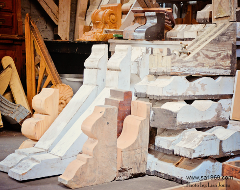 Everyone's favorite corner! This corner of our warehouse is where you will find beautiful wood corbels.