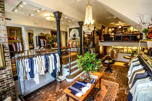 The wood-brick wall now serves as the floor in Billy Reid's Georgetown retail location. Picture used courtesy of Billy Reid.