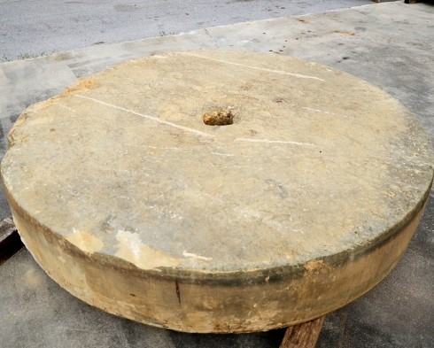 This European millstone is 6 1/2 feet in diameter and 13 inches thick.